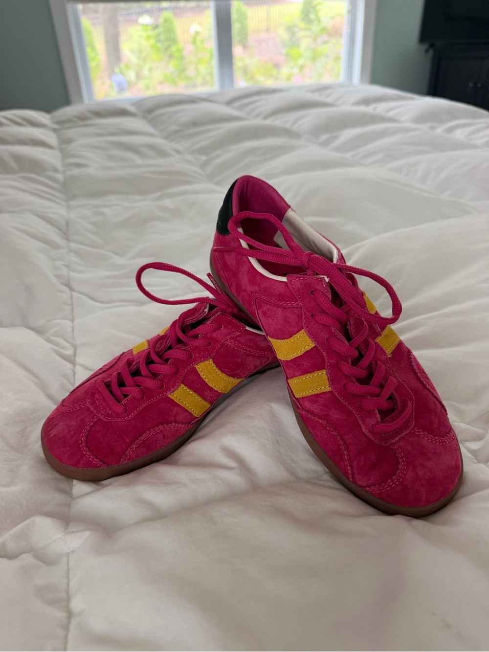Coolway Hot Pink Suede Sneakers with Yellow Stripes